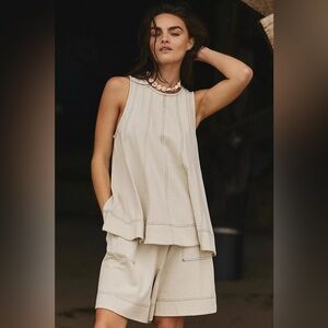 NWT FREE PEOPLE Strada Set SMALL Barnacle Island Cream Sleeveless Top Shorts